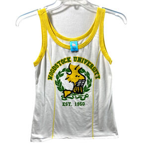 2007 Peanuts Woodstock University Tank Girls XL Sleeveless Top White Yellow